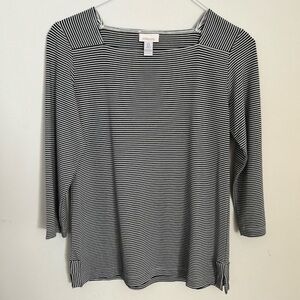 Chicos womens black and white pinstripe casual top‎ 3/4 length sleeved size 0
